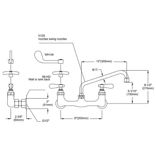 Double Pantry Faucet Model 9814-12, 9814UK-12 - Image 2