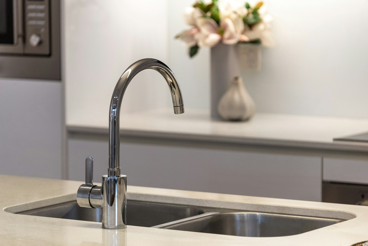 Commercial kitchen faucet closeup